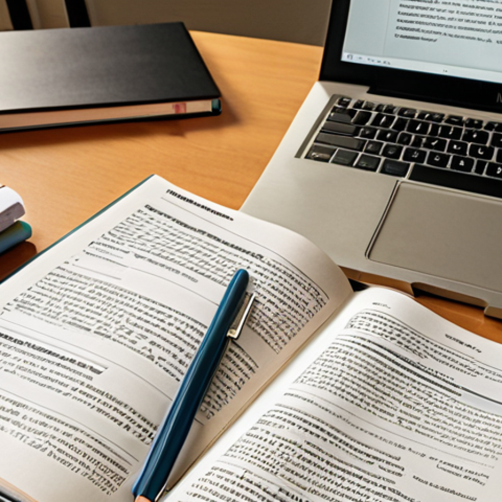 **Textbook and Study Materials:** A neatly organized desk with IRDAI-approved textbooks, previous years' question papers, a laptop displaying online study material, and a glossary of insurance terminology. The scene is well-lit, suggesting focused study.