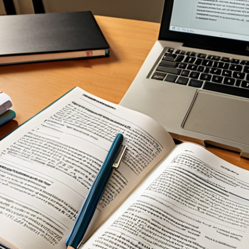 **Textbook and Study Materials:** A neatly organized desk with IRDAI-approved textbooks, previous years' question papers, a laptop displaying online study material, and a glossary of insurance terminology. The scene is well-lit, suggesting focused study.