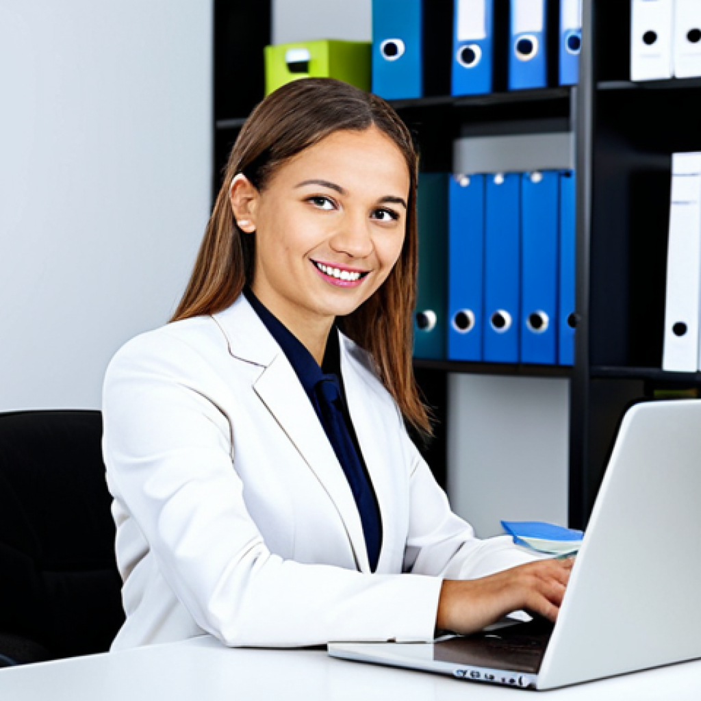 **

A professional insurance agent, fully clothed in appropriate business attire, sitting at a clean desk with a laptop in a modern office. Shelves with neatly organized files are in the background. Focus on a friendly and trustworthy facial expression. Safe for work, appropriate content, modest, professional, perfect anatomy, correct proportions, natural pose, well-formed hands, proper finger count, natural body proportions.

**