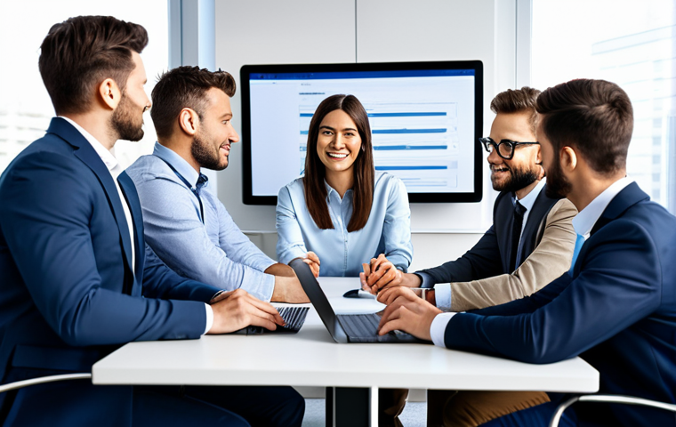 Online Insurance Platform**

"A diverse group of professionals working collaboratively at a modern office. The scene is centered around a large computer screen displaying an intuitive online insurance platform with various policy options.  Everyone is fully clothed in business casual attire, appropriate content, safe for work, professional environment, perfect anatomy, natural pose, well-formed hands, proper finger count, high quality."

**