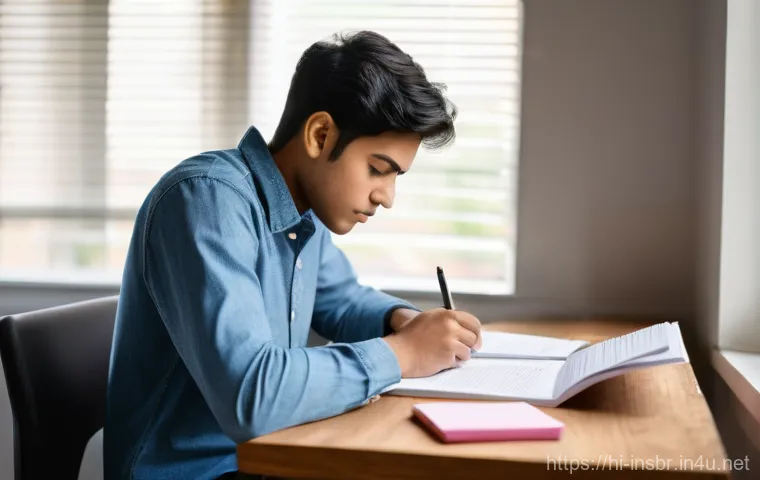 보험중개사 시험 준비를 위한 자원 활용법 - **Prompt:** A focused young adult, of South Asian descent, diligently studying at a well-organized d...