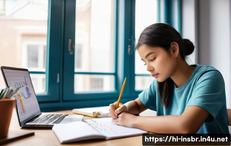 보험중개사 시험 관련 시간 관리 꿀팁 - **Prompt:** "A focused female student, in her mid-20s, is meticulously planning her study schedule. ...
