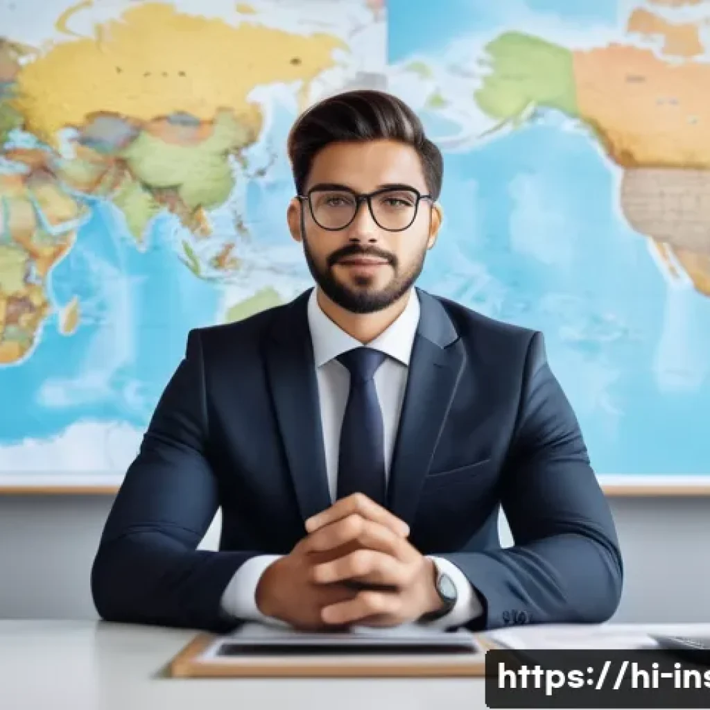 보험중개사 자격증을 통한 해외 취업 - A professional international insurance broker in a modern office environment, dressed in formal busi...