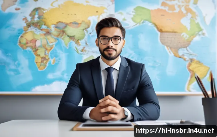 보험중개사 자격증을 통한 해외 취업 - A professional international insurance broker in a modern office environment, dressed in formal busi...