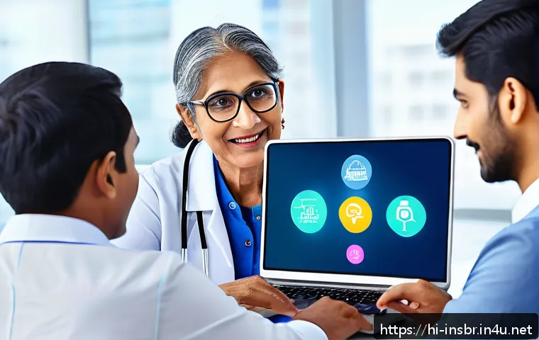 보험중개사와 관련된 최신 보험 상품 연구 및 성공 사례 분석 - A modern insurance agent explaining digital health insurance plans featuring telemedicine services t...