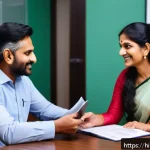 Home 20 보험중개사와 관련된 자주 묻는 질문 - A professional Hindi-speaking insurance agent in a modern office setting, explaining various insuran...